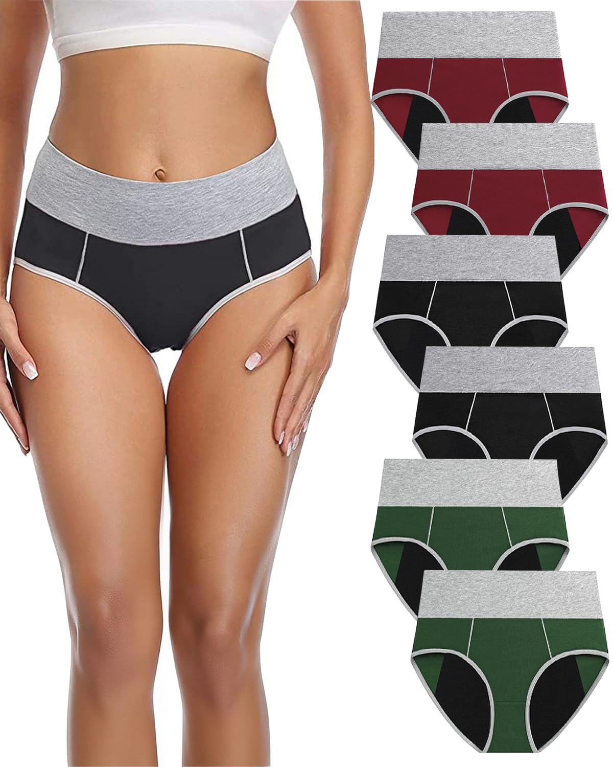 Jade Bufferfly Leakproof Incontinence Underwear for Women, Washable Reusable Cotton Briefs with Heavy Absorbency 50¨C200ml, Bladder Control Panties for Postpartum, Menopause (Multi Color 6pcs, Large)