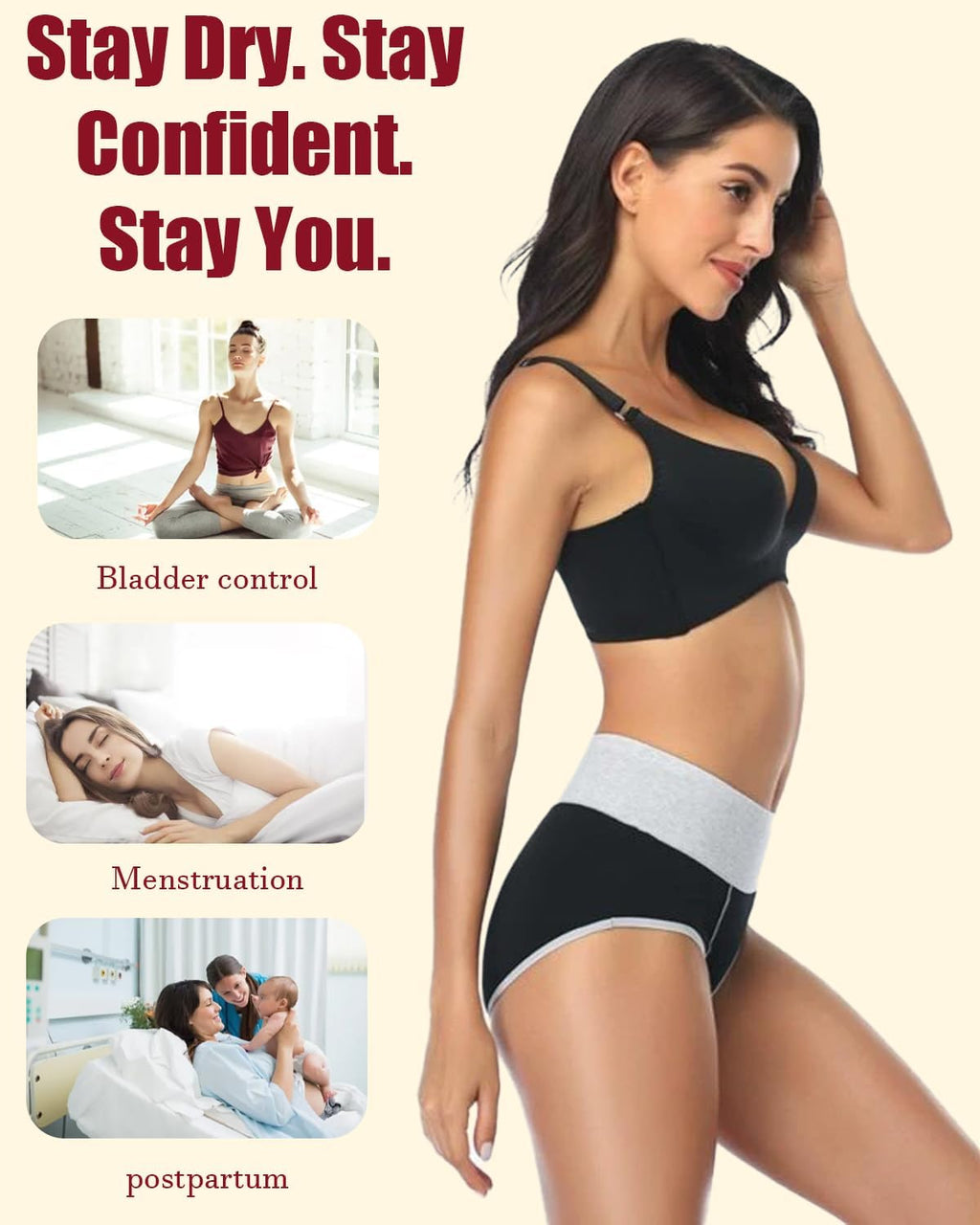 Jade Butterfly Leakproof Incontinence Underwear for Women£¬3 Pack£¬Classical (Maroon/Black/Green, Large)