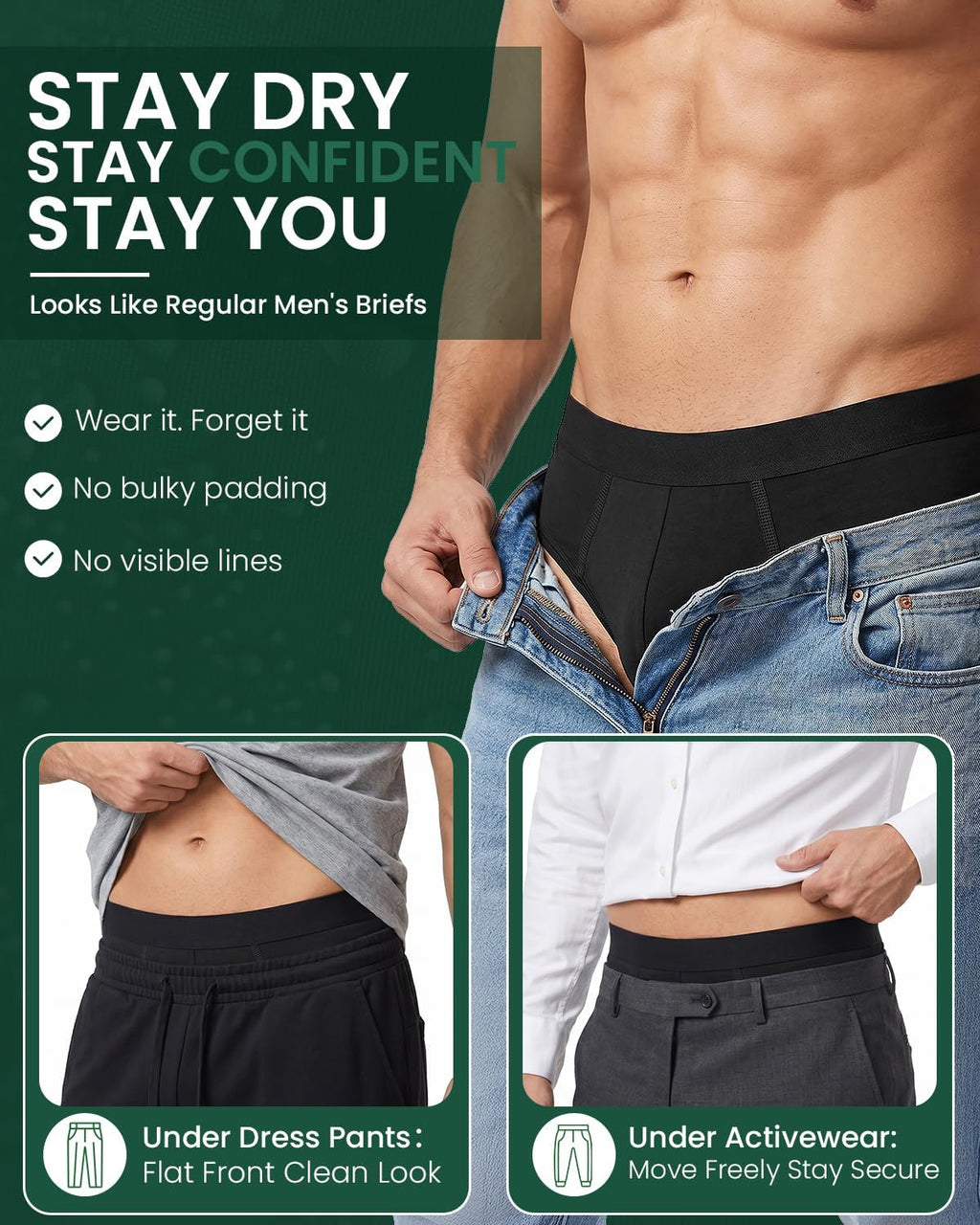 Jade Butterfly Incontinence Underwear for Men, Mens Underwear Briefs£¬3 Pack (Medium)